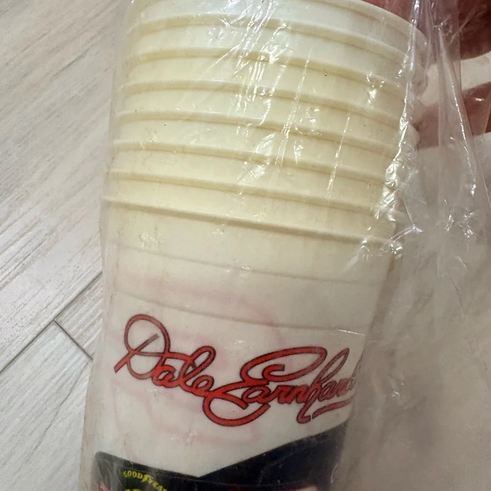 vintage Fan Fueler plastic cups featuring Dale Earnhardt's #3 NASCAR design